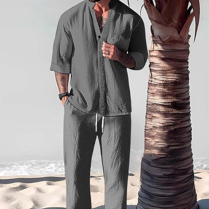 Men's Linen Short Sleeve Shirt & Trousers Set - Two-Piece Summer Outfit - Holiday Co-Ord