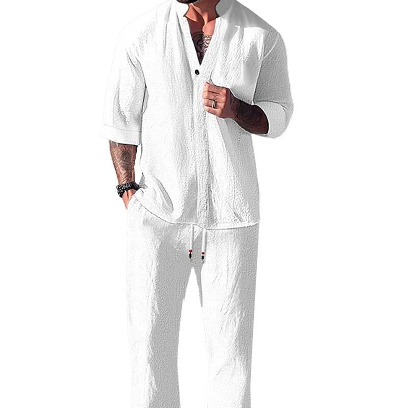 Men's Linen Short Sleeve Shirt & Trousers Set - Two-Piece Summer Outfit - Holiday Co-Ord