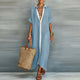 Women's Linen Maxi Shirt Dress Button Down Short Sleeve Relaxed