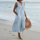 Women's Sleeveless Linen Boho Midi Dress with Button-Front and Tiered Hem
