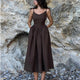Women's Linen Sleeveless Open-Back Maxi Dress with Adjustable Tie
