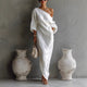 Women's Maxi Dress Off Shoulder Lantern Sleeve Linen Blend Loose