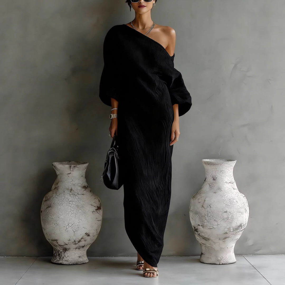 Women's Maxi Dress Off Shoulder Lantern Sleeve Linen Blend Loose