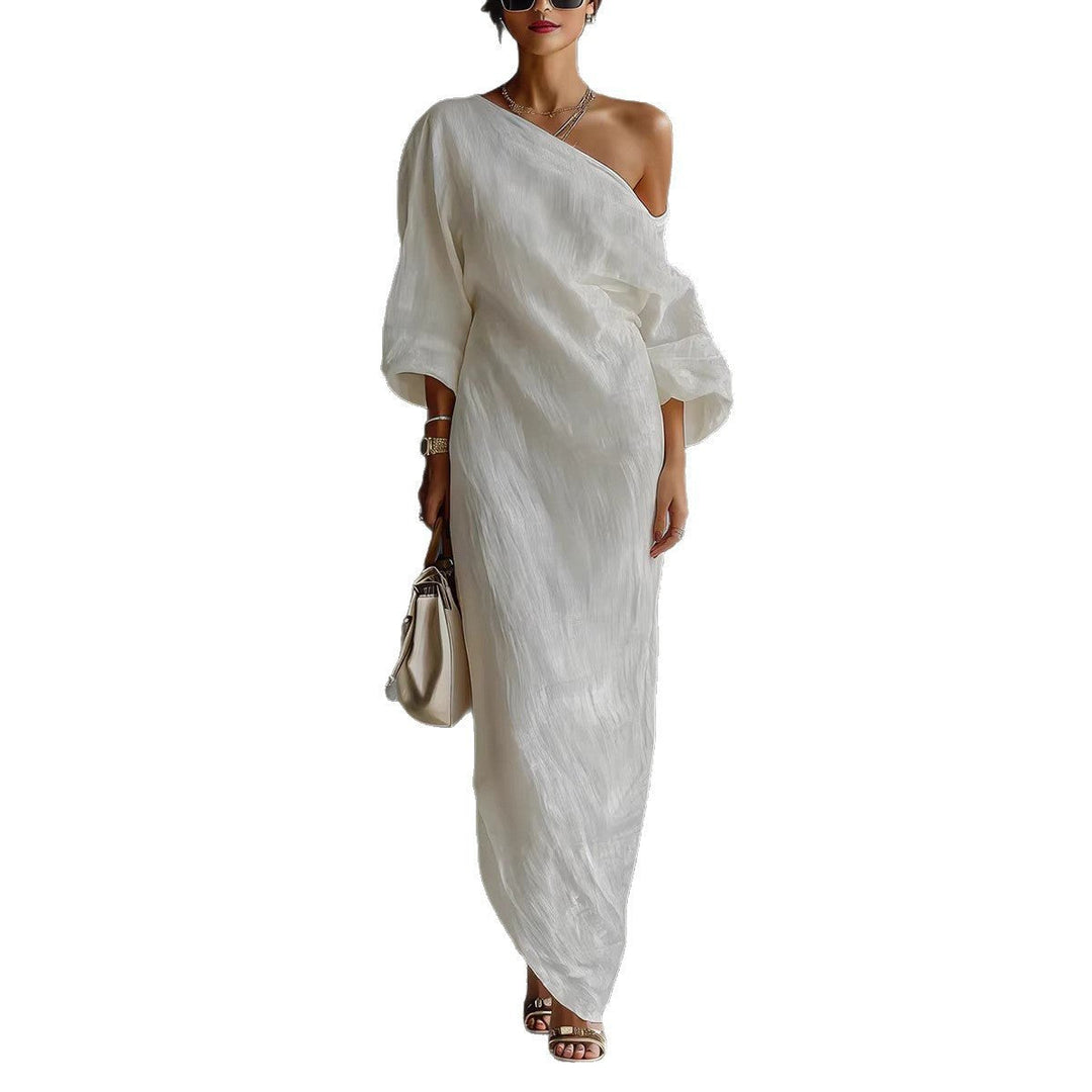 Women's Maxi Dress Off Shoulder Lantern Sleeve Linen Blend Loose