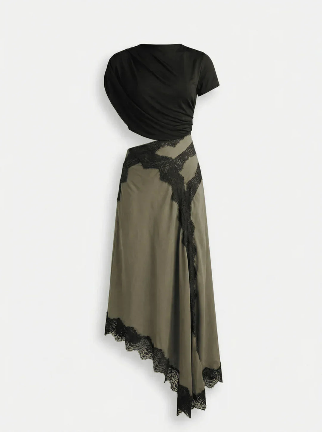 Women's Black Asymmetric Top and Lace Maxi Skirt Set