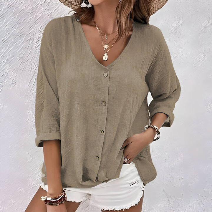 Marcia | Relaxed V-Neck Button-Up Blouse