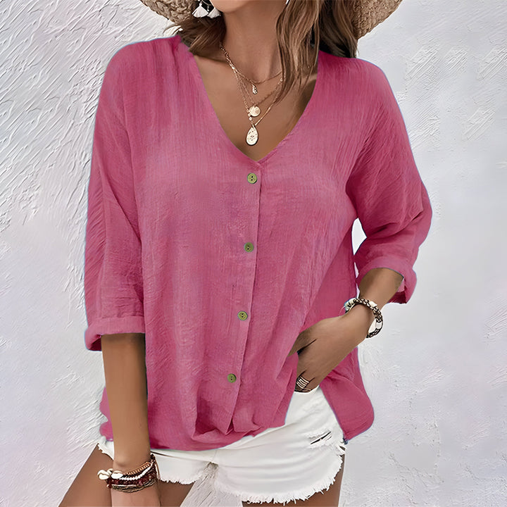 Marcia | Relaxed V-Neck Button-Up Blouse