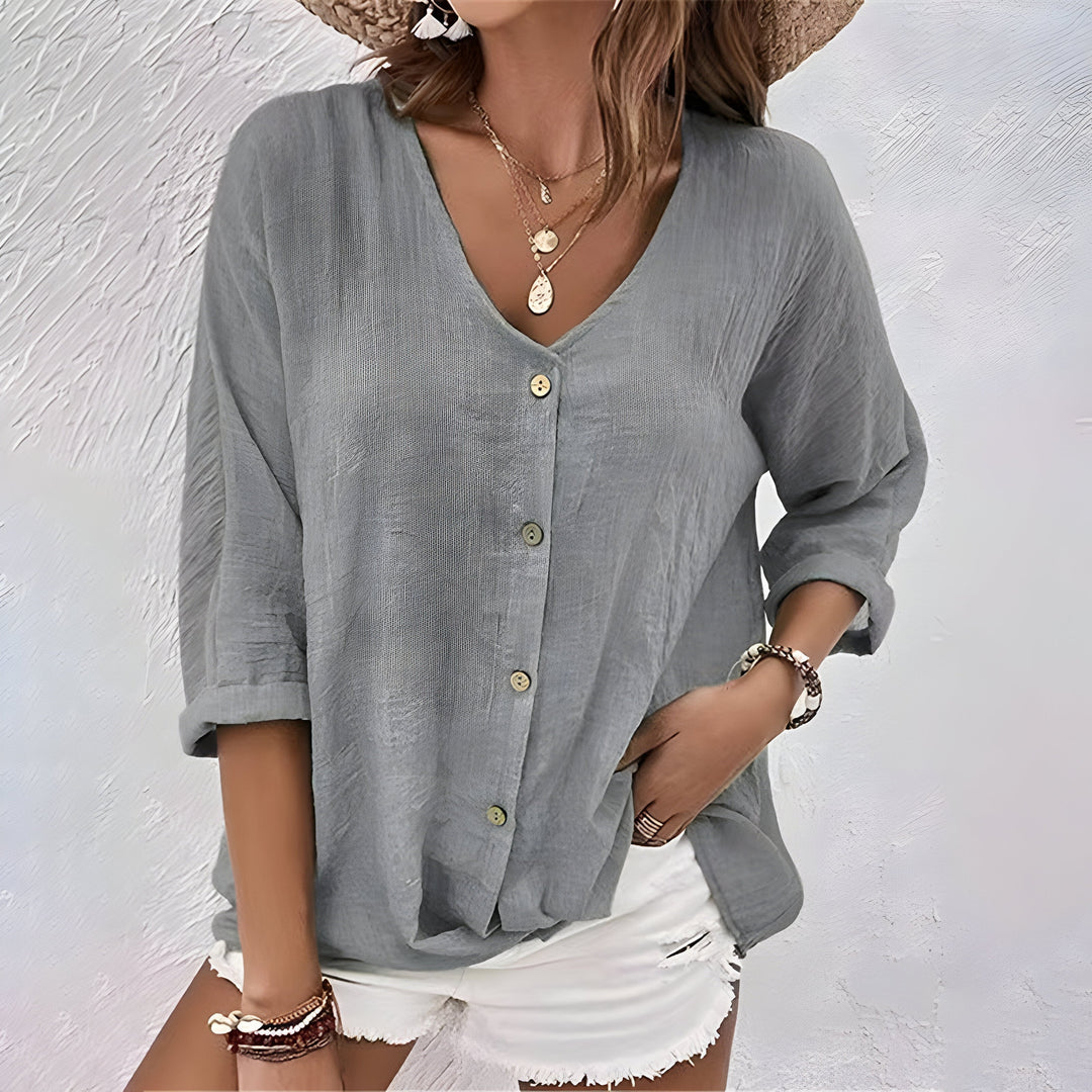Marcia | Relaxed V-Neck Button-Up Blouse