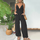 Women's Denim Jumpsuit V-Neck Spaghetti Strap Wide Leg Romper