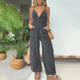 Women's Denim Jumpsuit V-Neck Spaghetti Strap Wide Leg Romper