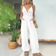 Women's Denim Jumpsuit V-Neck Spaghetti Strap Wide Leg Romper