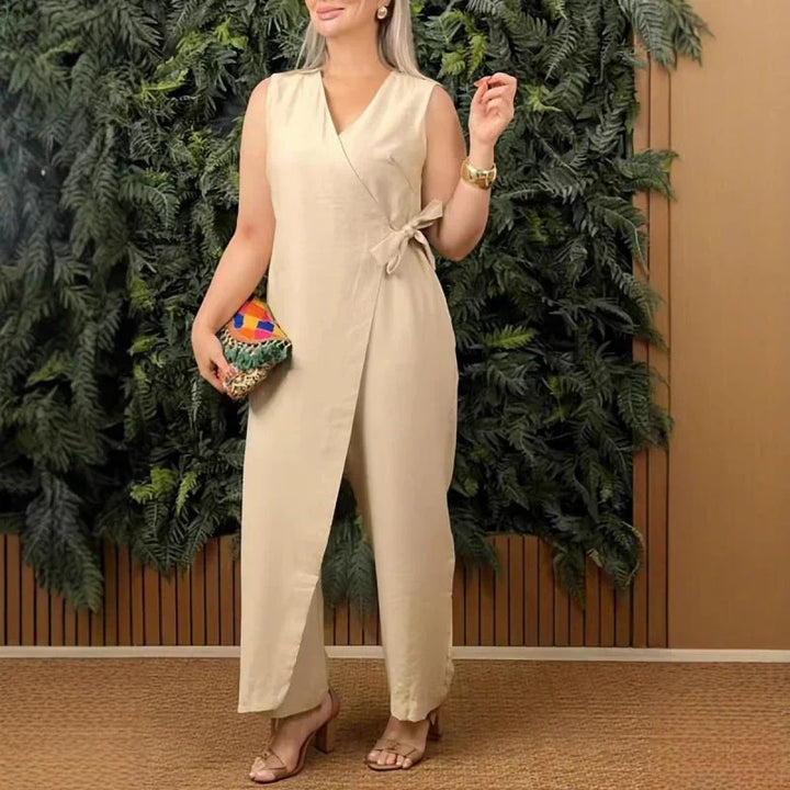 Women's Wrap V-Neck Sleeveless Wide Leg Jumpsuit Belted