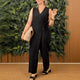Women's Wrap V-Neck Sleeveless Wide Leg Jumpsuit Belted