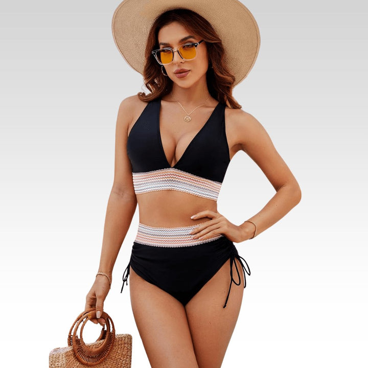 Women's Two Piece Bikini Set Deep V-Neck High Waisted Tummy Control