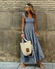 Women's Gingham Square Neck Maxi – Ruffle Sleeve Smocked Tiered Summer Dress