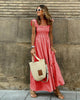 Women's Gingham Square Neck Maxi – Ruffle Sleeve Smocked Tiered Summer Dress