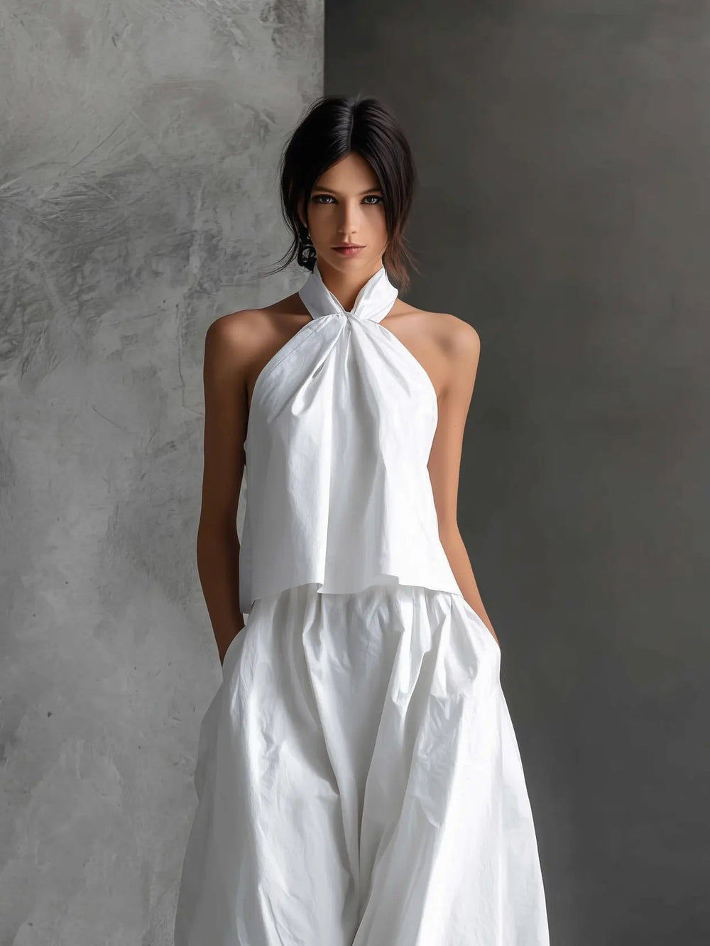 Women's Halter Neck Linen Two-Piece Set