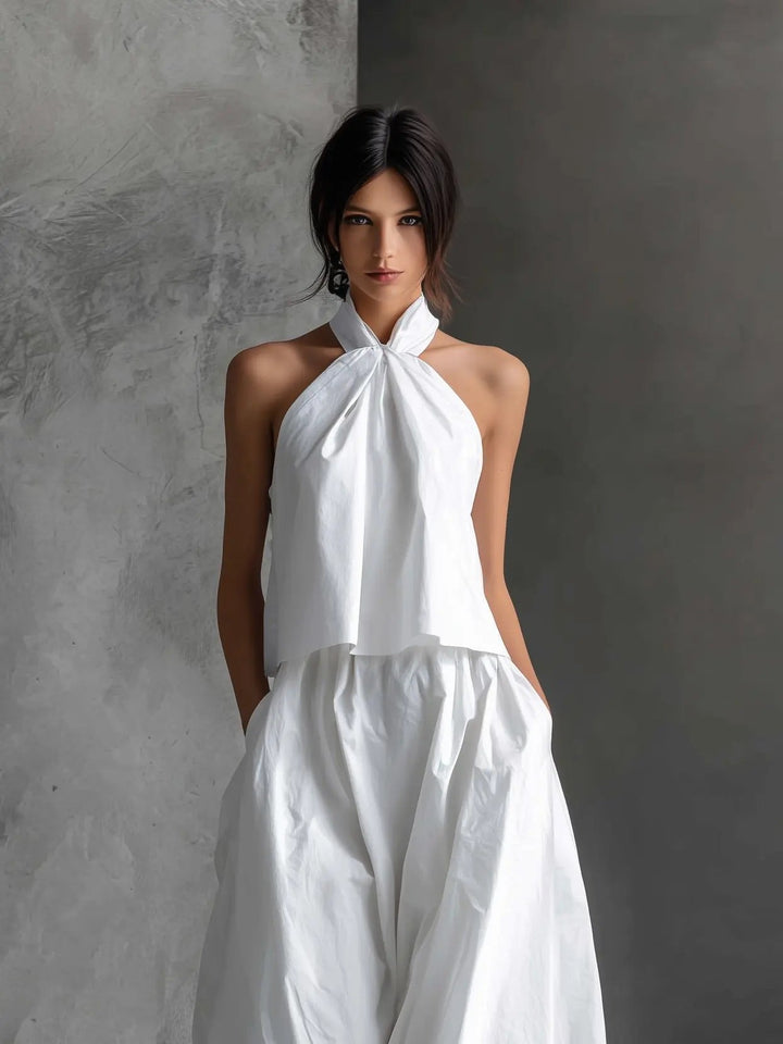Women's Halter Neck Linen Two-Piece Set