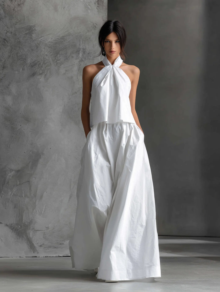Women's Halter Neck Linen Two-Piece Set