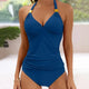 Women's Halter Tankini – V-Neck Ruched Two Piece Swimsuit Beach Swimwear