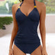 Women's Halter Tankini – V-Neck Ruched Two Piece Swimsuit Beach Swimwear