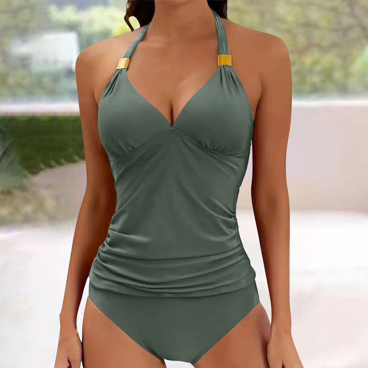 Women's Halter Tankini – V-Neck Ruched Two Piece Swimsuit Beach Swimwear