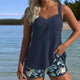 Women's Striped Ribbed Tankini Two-Piece Set with Beach Shorts
