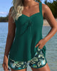 Women's Striped Ribbed Tankini Two-Piece Set with Beach Shorts