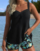 Women's Striped Ribbed Tankini Two-Piece Set with Beach Shorts