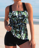 Women's Two-Piece Geometric Print Tankini Set with Shorts